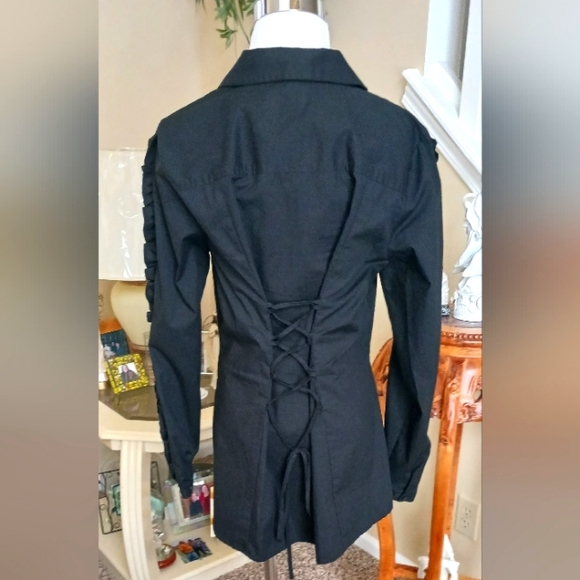 INC International Concepts Tops - INC International Concepts Coreseted Back and Ruffles on Sleeves EUC  L BLK